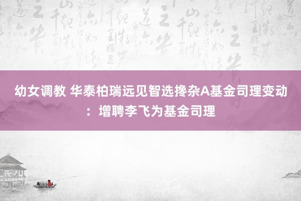 幼女调教 华泰柏瑞远见智选搀杂A基金司理变动：增聘李飞为基金司理